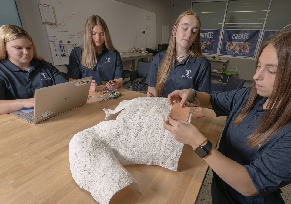students work on the central line trainer senior design project