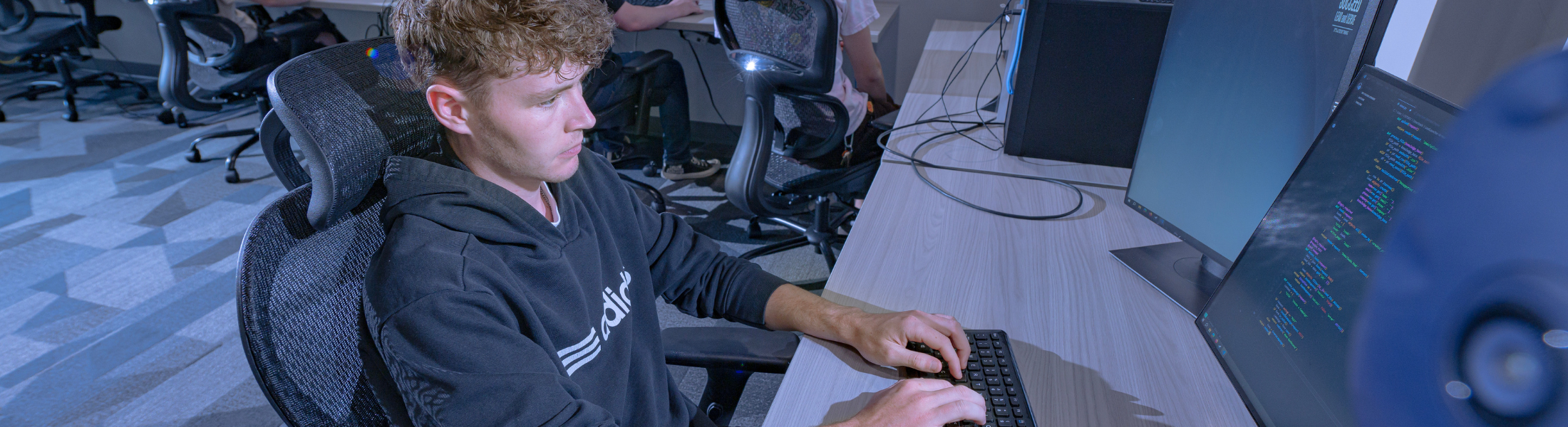 student looking at a computer monitor