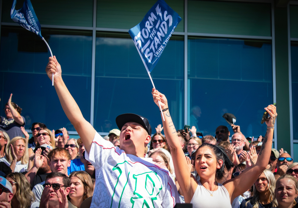 crowd cheering during football game