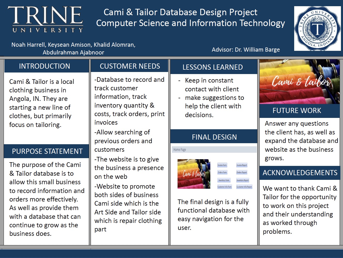 Cami & Tailor Database Design Project