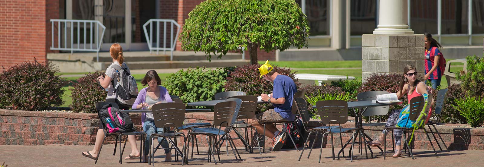Students studying on patio