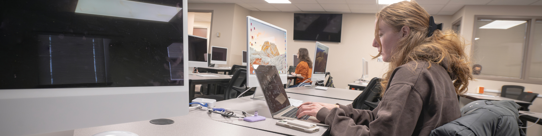 student studying in a taylor hall computer lab