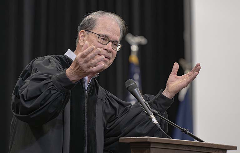 Indiana Governor Mike Braun speaks during Commencement