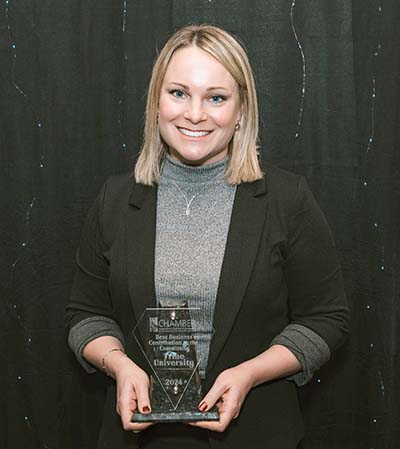 Rachel Troutman with Trine University's Ebbie Award