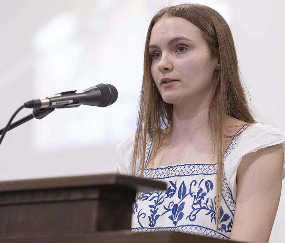 Alexis Young speaking at Honors Ceremony
