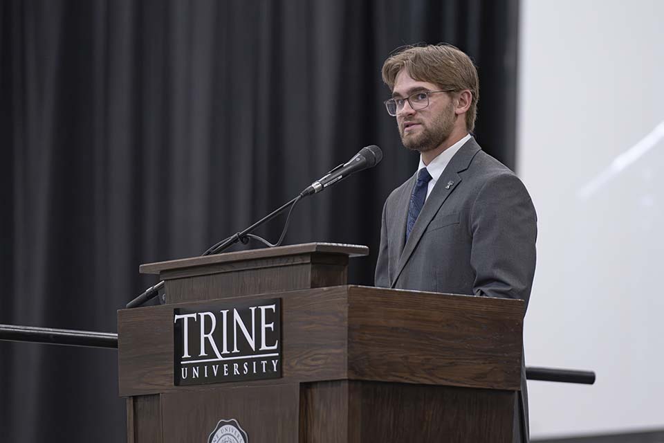 Joshua Maier speaking at Honors Ceremony