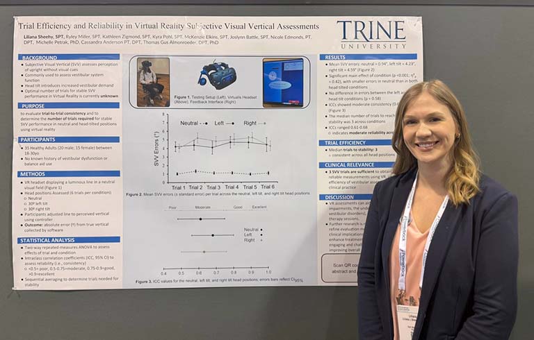 Trine DPT student Lily Sheehy with research poster