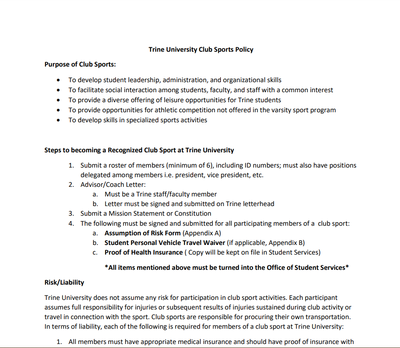 club sports policy
